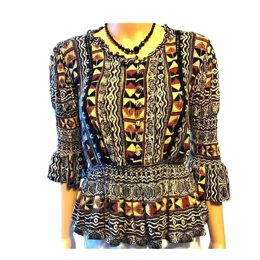 Angie Elastic Waist Summer Comfort Blouse Women Size M